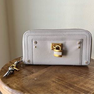 Chloe Wallet Purse Long Wallet Paddington Gray Gold leather Woman